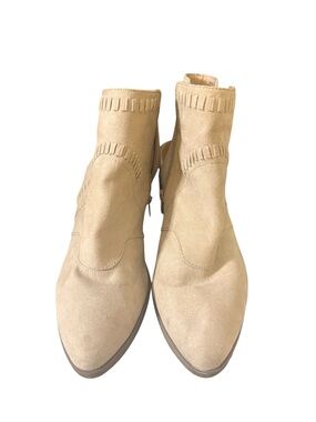 Women’s Sonoma Beige Suede Ankle Booties with Decorative Fringe Trim Size 8